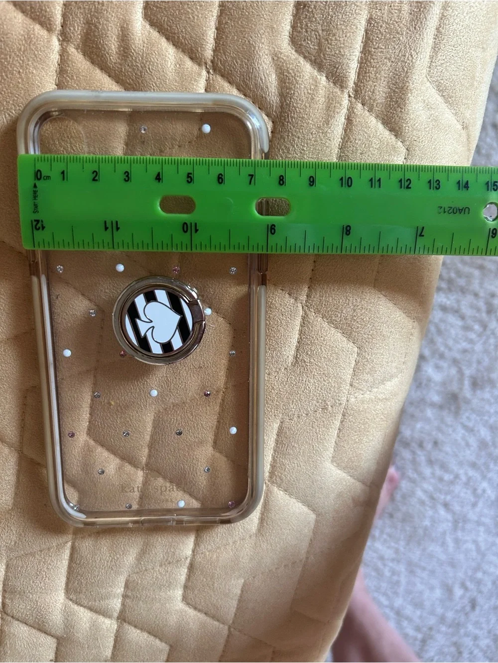 kate spade Clear Phone Case with Gold Trim, Pink & Clear Crystal Dots and Ring
